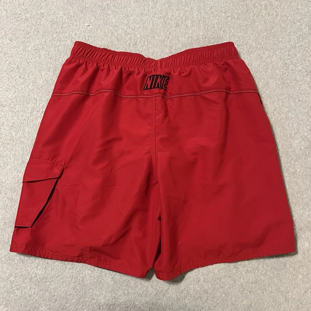 Nike Shorts Men's Large Red Swim Trunks Drawstring Pockets Swoosh Lined Cargo